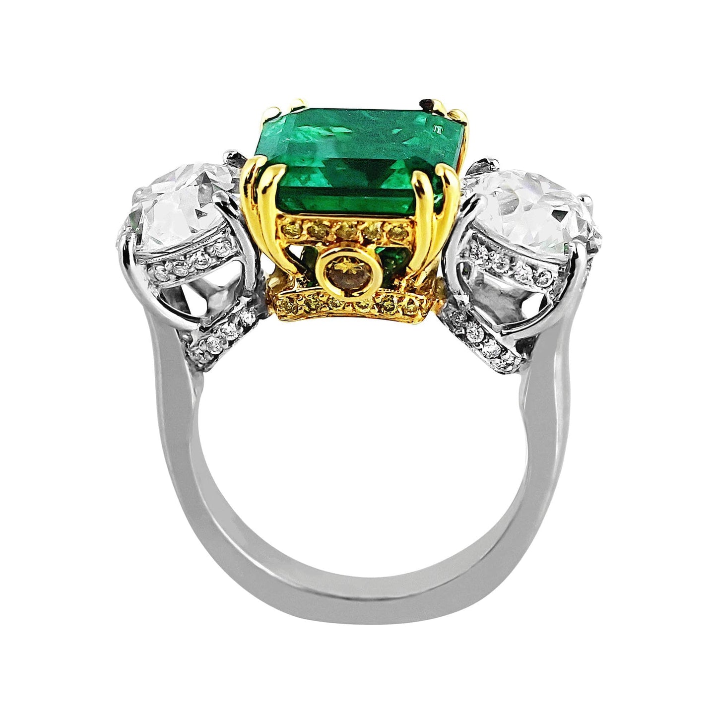 18k Yellow Gold Platinum 4ct Colombian Emerald Diamond Ring