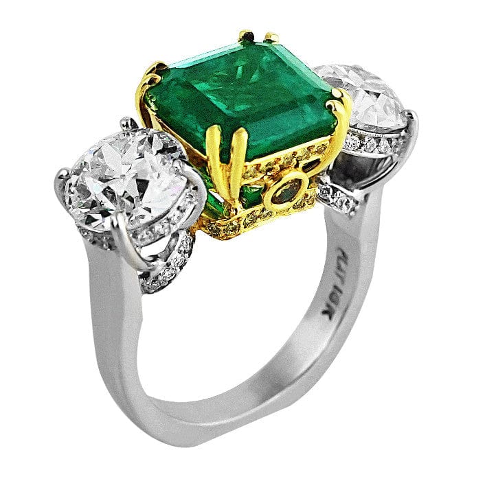 18k Yellow Gold Platinum 4ct Colombian Emerald Diamond Ring