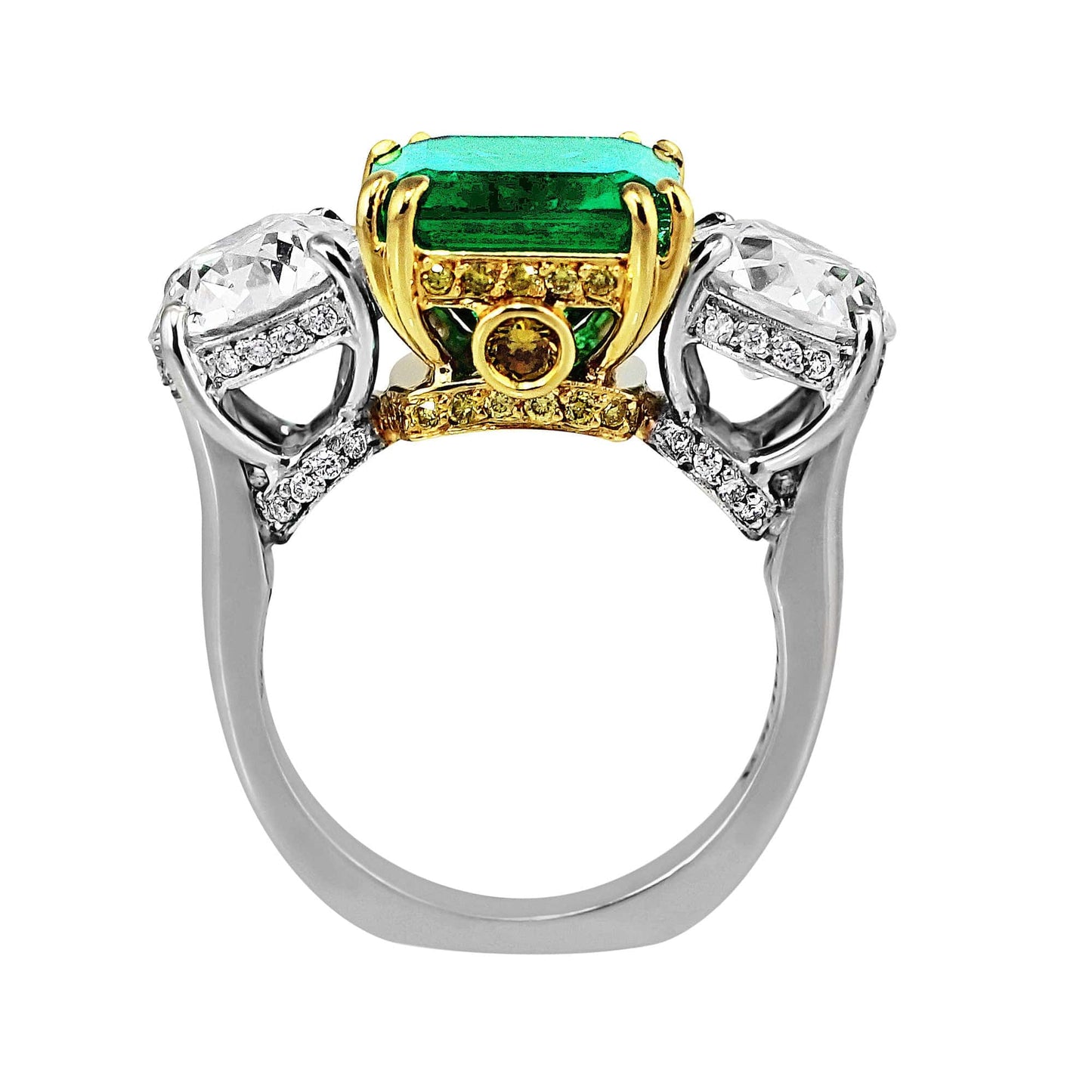 18k Yellow Gold Platinum 4ct Colombian Emerald Diamond Ring