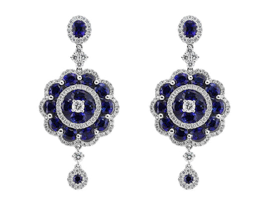 18k White Gold Sapphire and Diamond Floral Drop Earrings