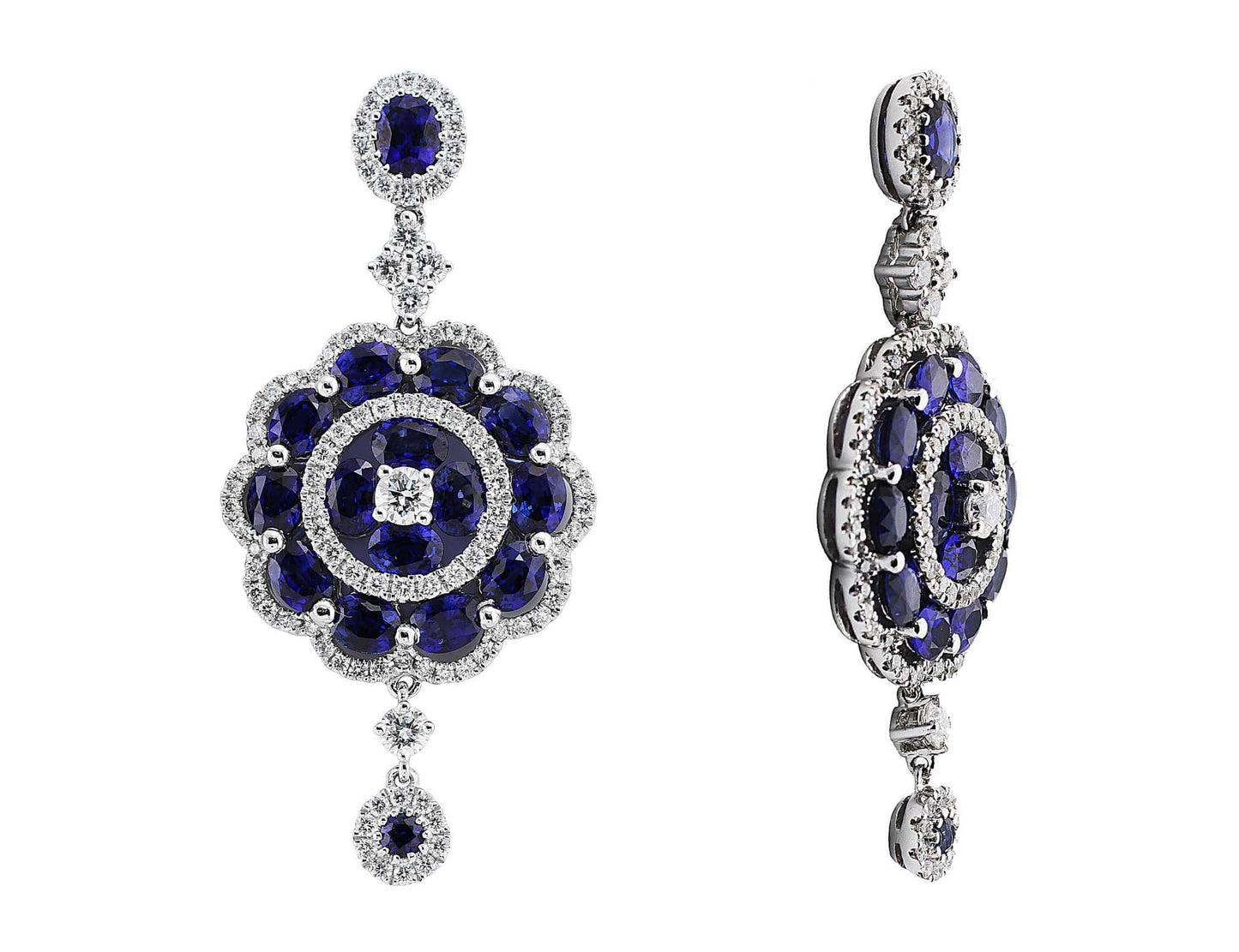 18k White Gold Sapphire and Diamond Floral Drop Earrings