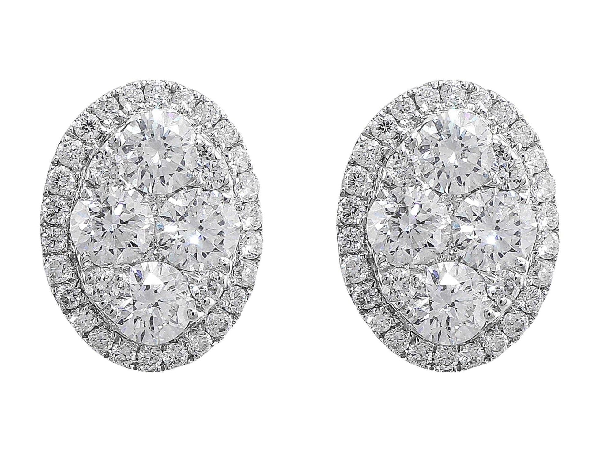 18k White Gold Oval Pave Diamond Earrings