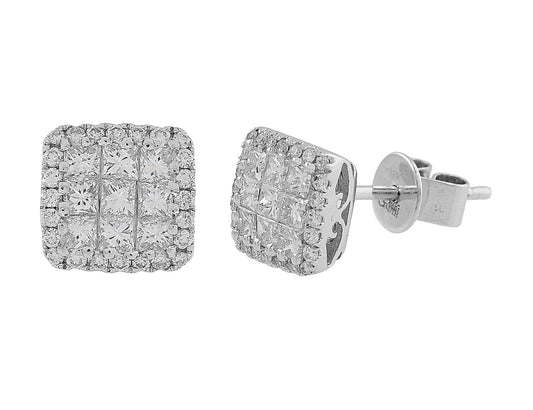 18k White Gold Invisible set diamond studs