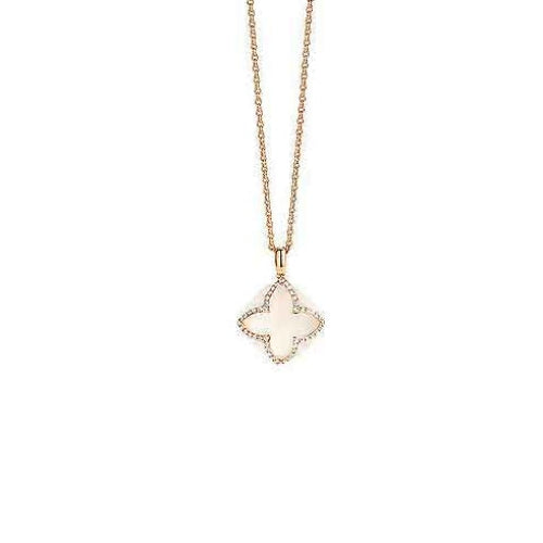 18K Rose Gold White Quartz and Diamond Necklace