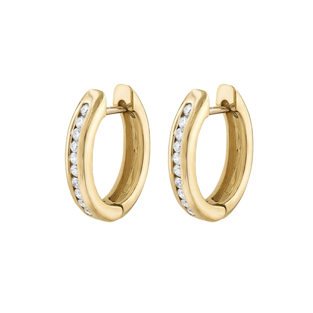 18K Yellow Gold Diamond Hoop Earrings