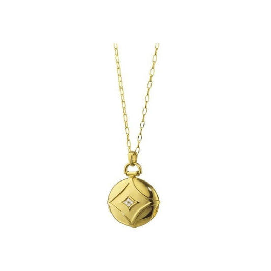 18K Yellow Gold Petite Geometric Locket with Diamonds