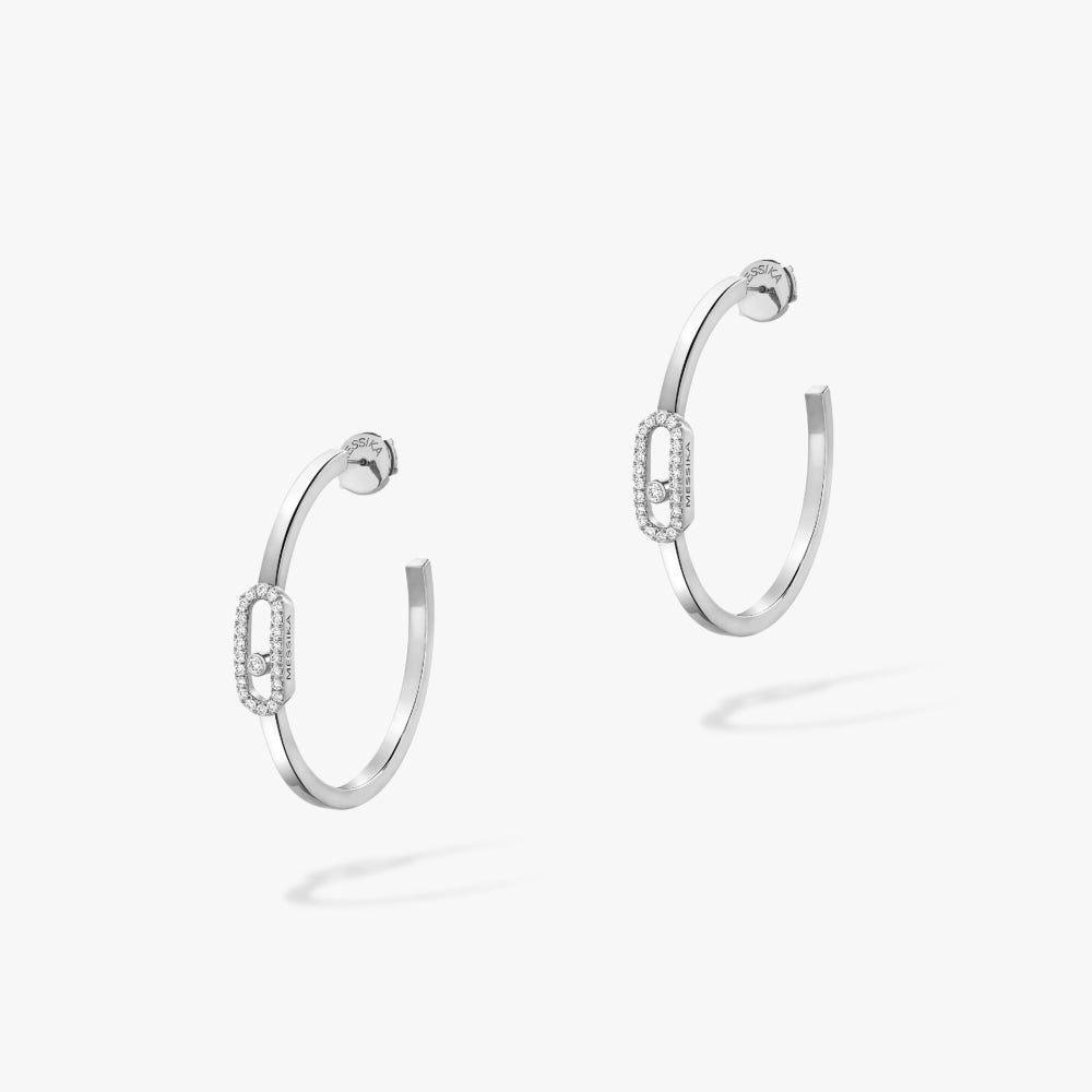 18K White Gold Diamond Earrings - MOVE UNO SMALL HOOP EARRINGS