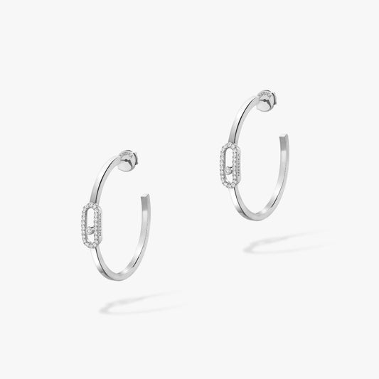 18K White Gold Diamond Earrings - MOVE UNO SMALL HOOP EARRINGS