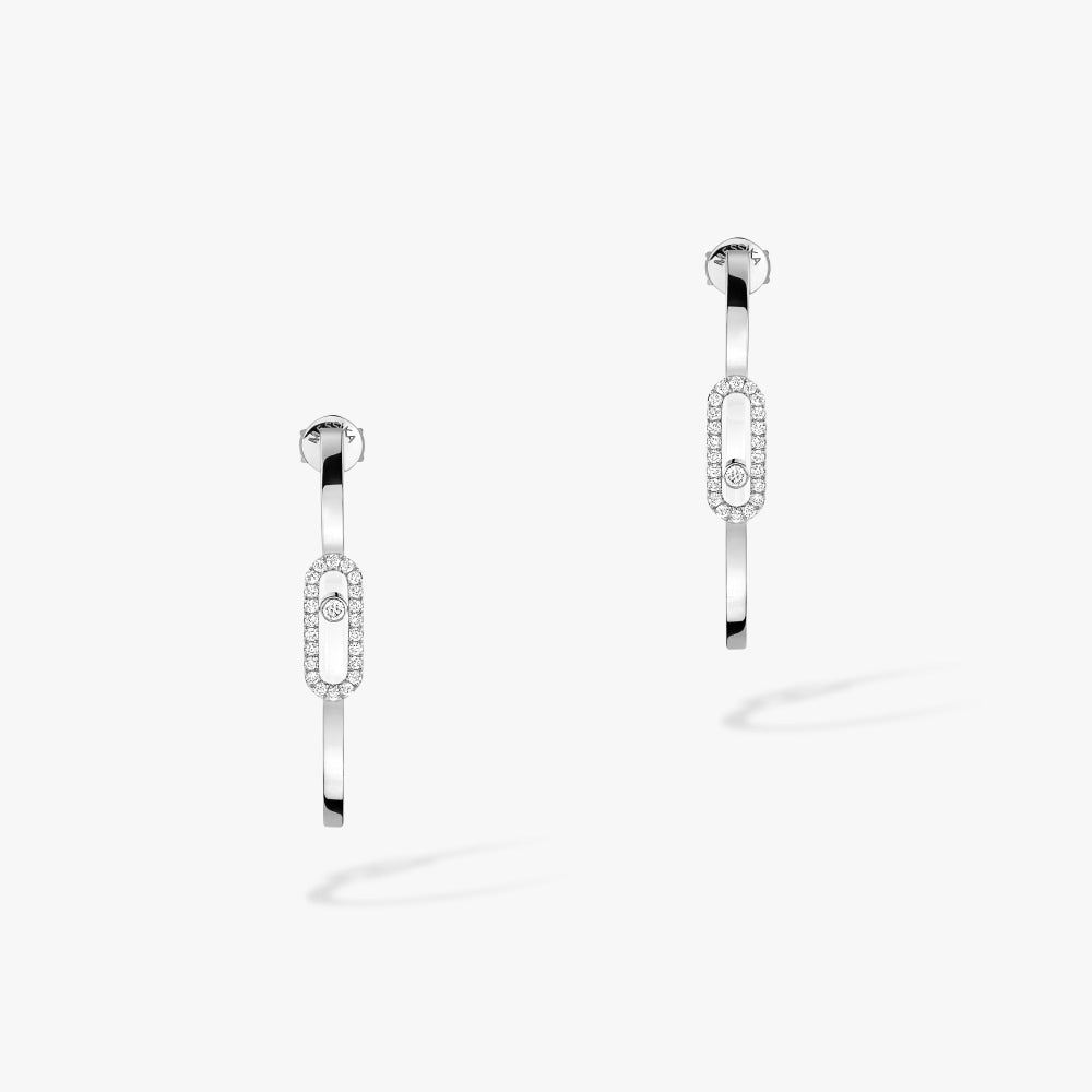 18K White Gold Diamond Earrings - MOVE UNO SMALL HOOP EARRINGS