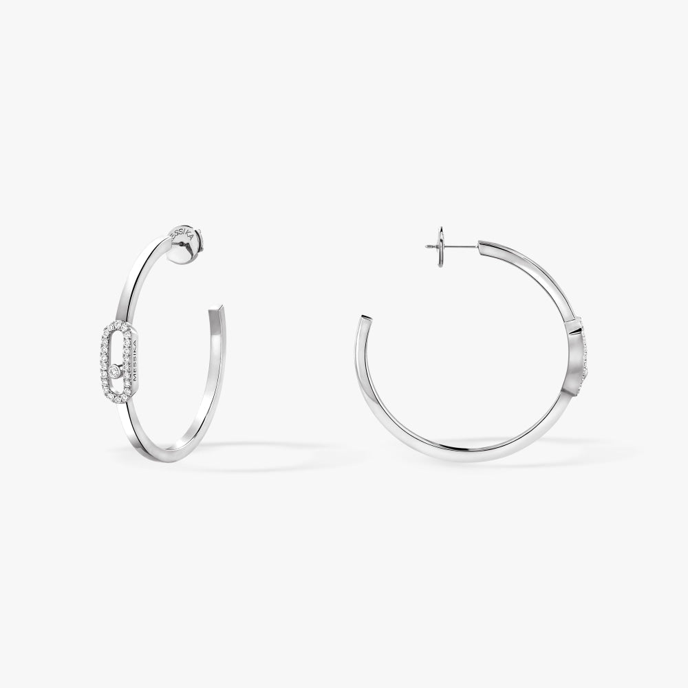 18K White Gold Diamond Earrings - MOVE UNO SMALL HOOP EARRINGS