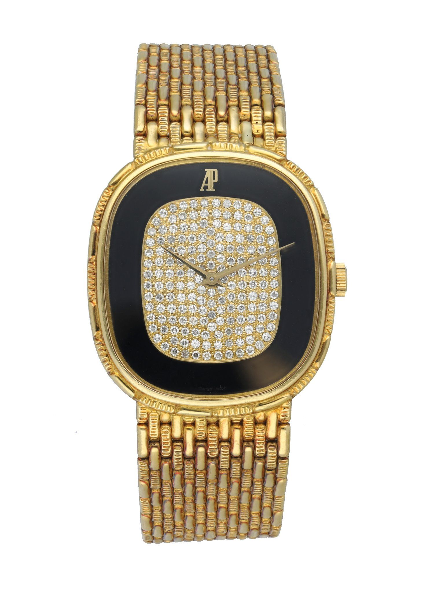 Audemars Piguet 18K Yellow Gold Onyx and Diamond Dial Watch