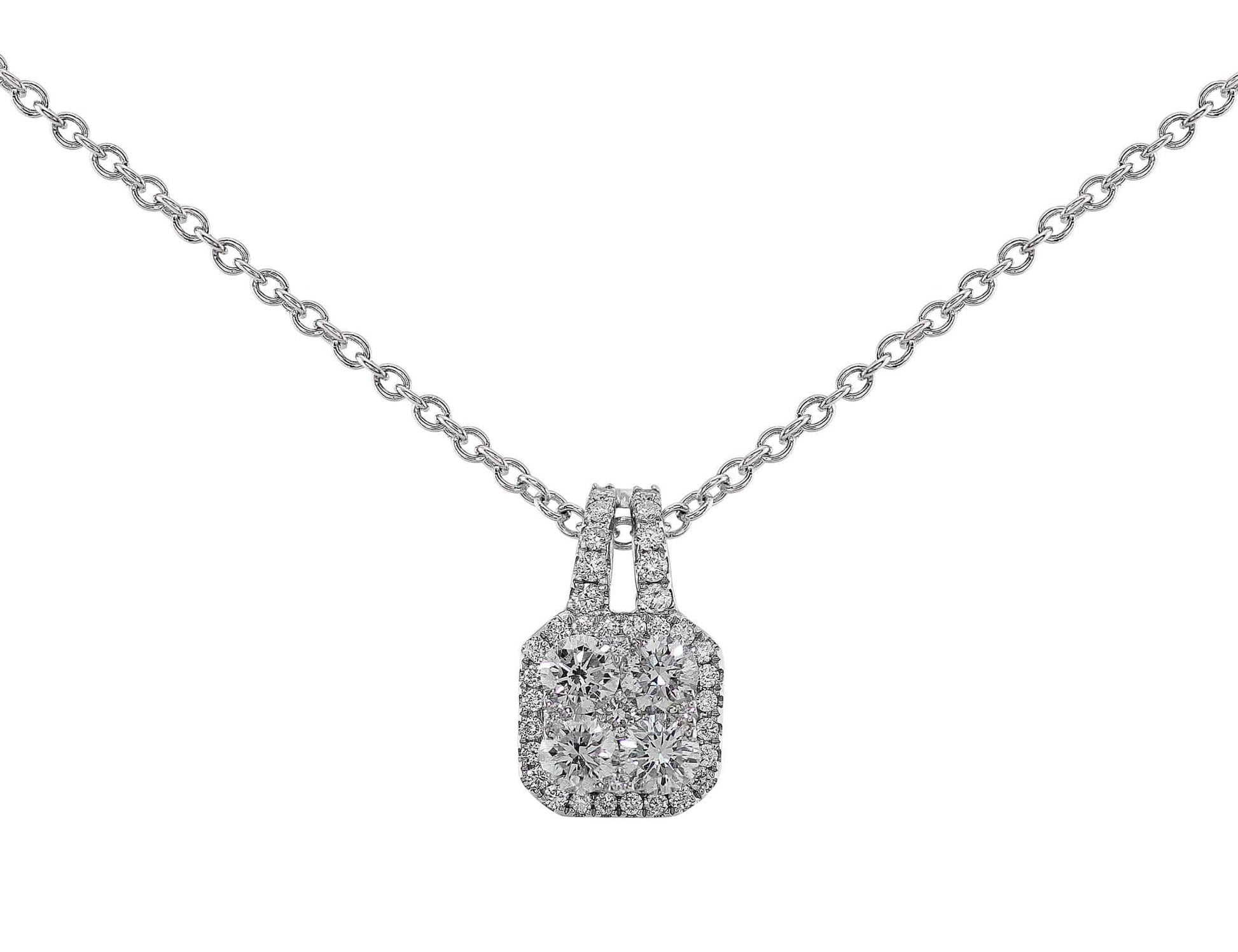 18k White Gold Diamond Square Drop Necklace