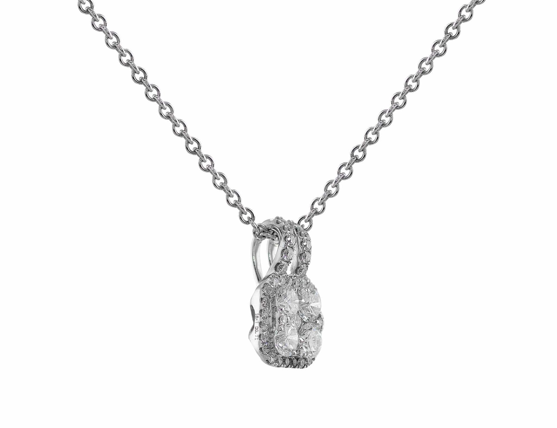 18k White Gold Diamond Square Drop Necklace