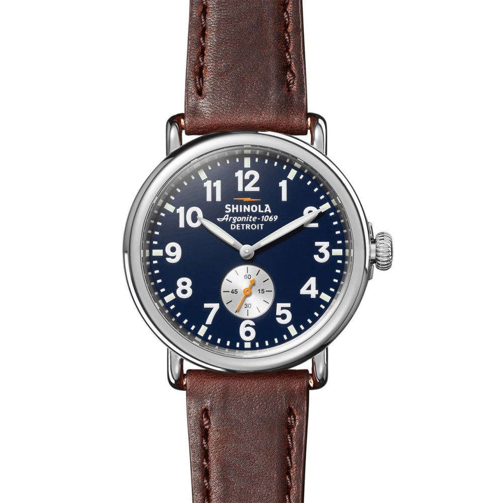 The Runwell Cattail Leather Strap Watch, Midnight Blue Dial, 41mm - S0120224035