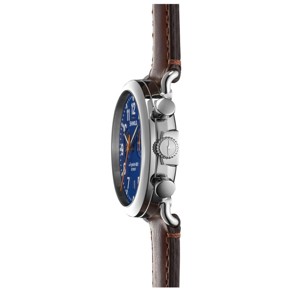 The Runwell Chrono Blue Dial Teak Leather Strap Watch, 41mm - S0110000117