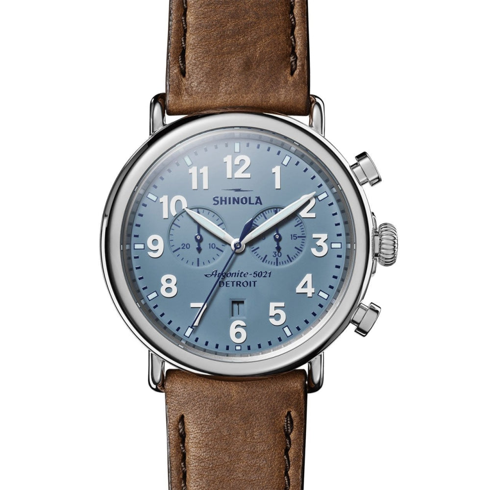 The Runwell Chrono British Tan Leather Strap Watch, Slate Blue Dial, 47mm - S0120223879