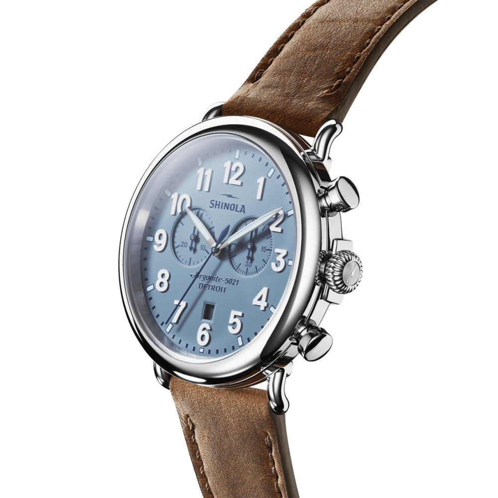 The Runwell Chrono British Tan Leather Strap Watch, Slate Blue Dial, 47mm - S0120223879