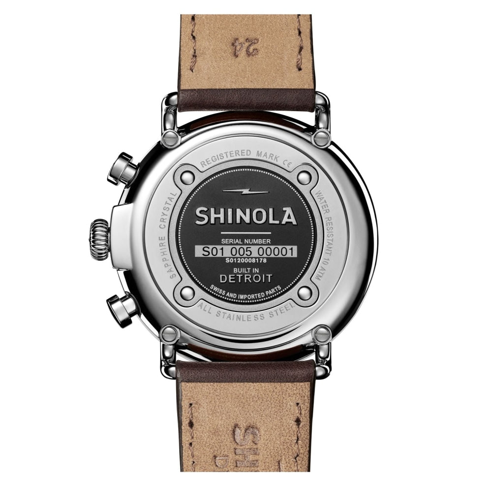 The Runwell Chrono Silver Sunray Dial Brown Leather Watch, 47mm - S0120077936