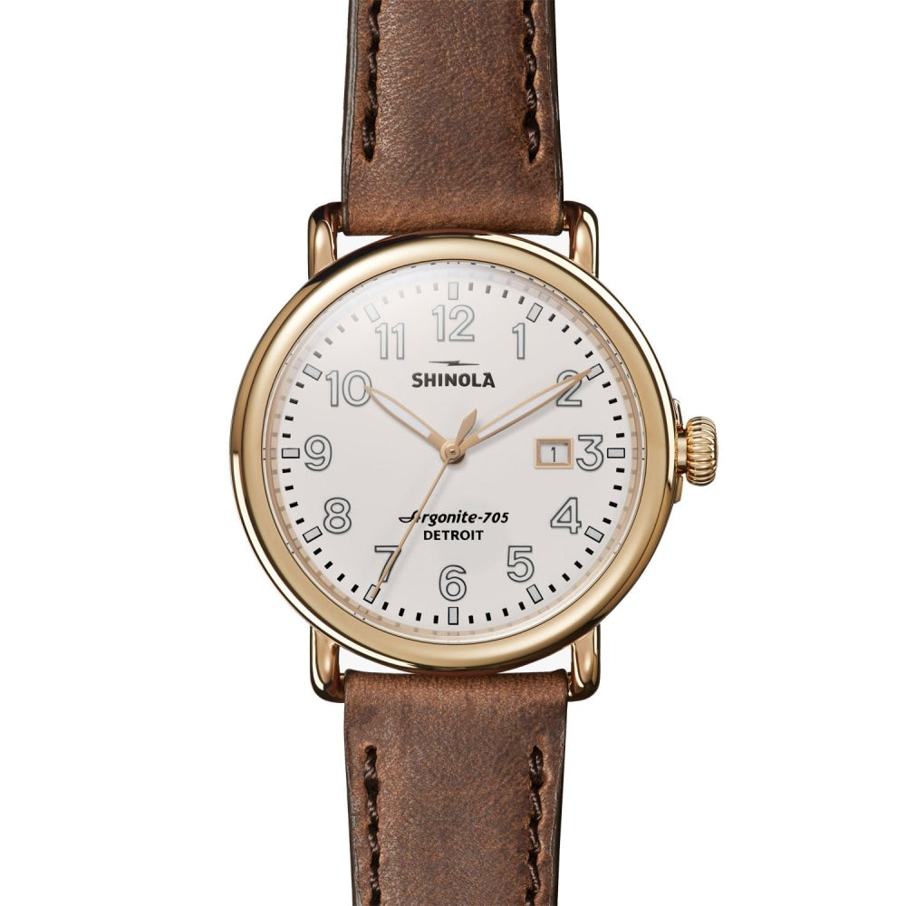 The Runwell Ivory Dial British Tan Leather Watch, 41mm - S0120077934