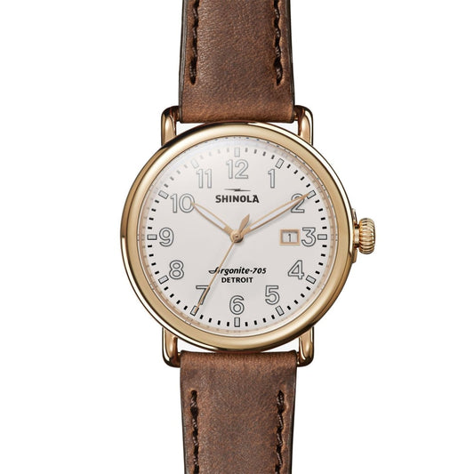 The Runwell Ivory Dial British Tan Leather Watch, 41mm - S0120077934