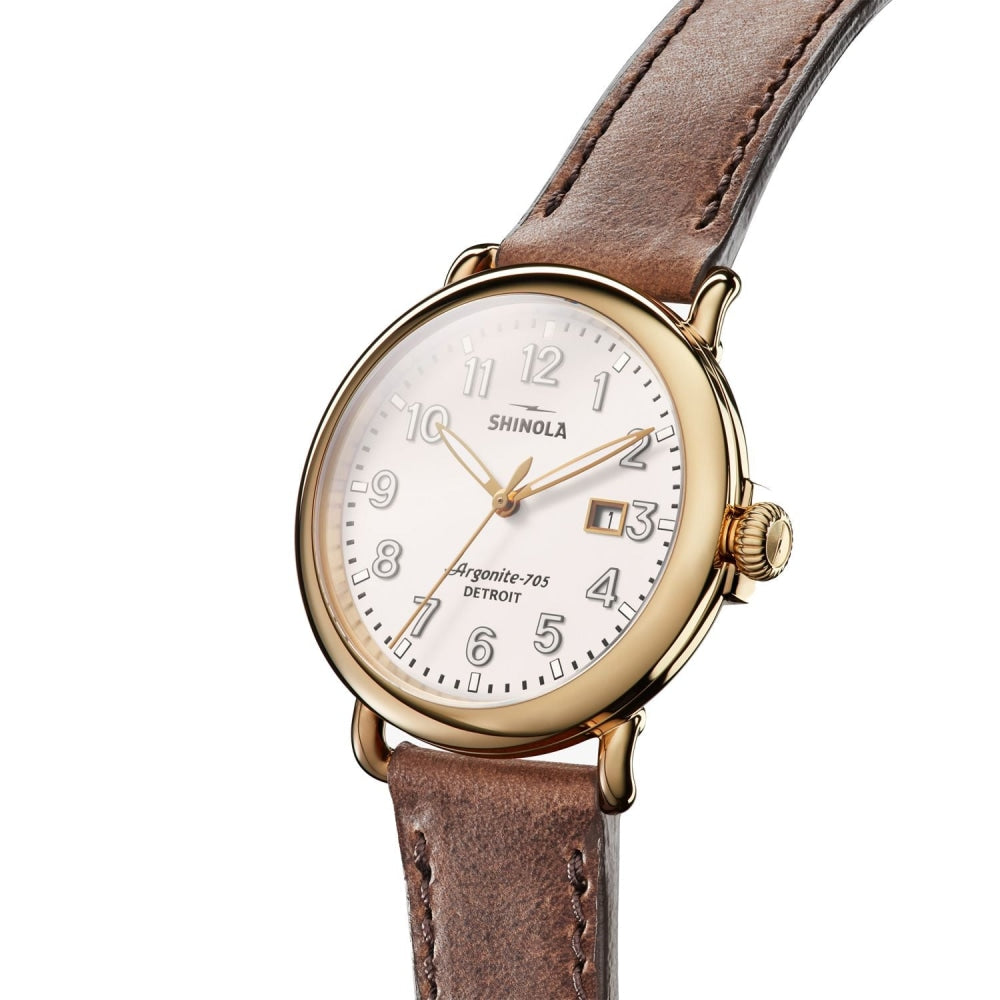 The Runwell Ivory Dial British Tan Leather Watch, 41mm - S0120077934