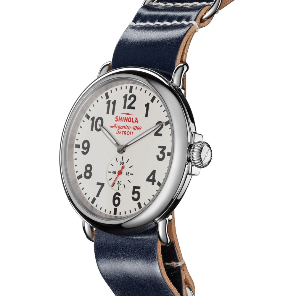 The Runwell White Dial Navy Leather Watch, 47mm - S0120242433