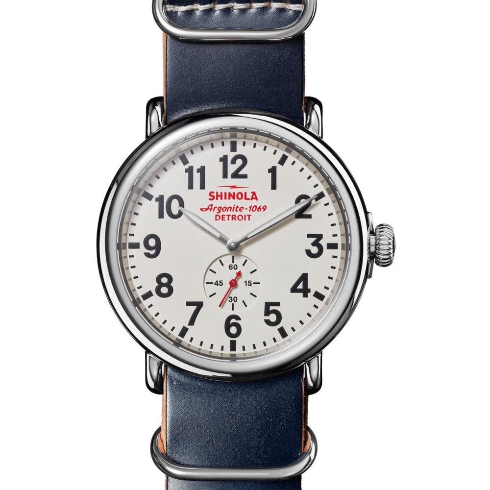 The Runwell White Dial Navy Leather Watch, 47mm - S0120242433