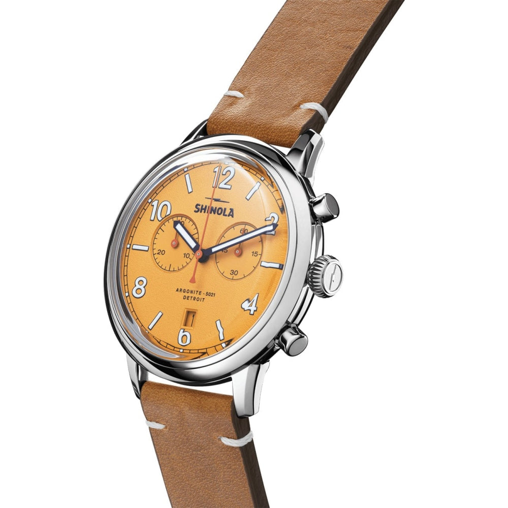 The Traveler Chrono Golden Dial Leather Watch, 42mm - S0120245783