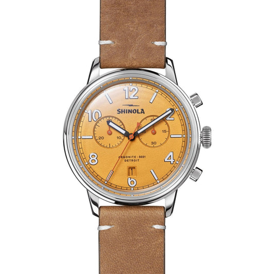 The Traveler Chrono Golden Dial Leather Watch, 42mm - S0120245783