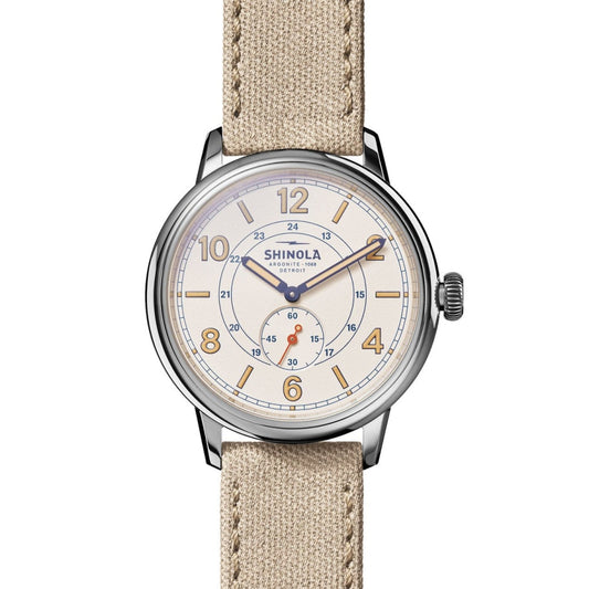 The Traveler Subsecond Alabaster Textured Dial Dune Canvas Strap Watch, 42mm - S0120247331