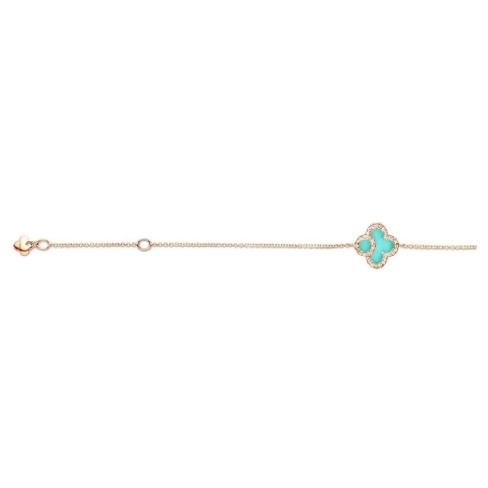 Tirisi 18K Rose Gold Diamond and Turquoise Clover Charm Bracelet