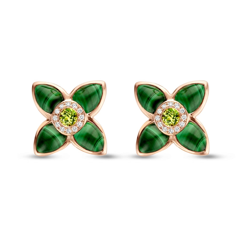 Tirisi 18K Rose Gold Malachite and Diamond Earrings