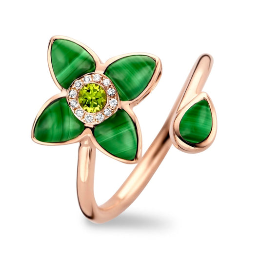 Tirisi 18K Rose Gold Malachite, Peridot and Diamond Ring