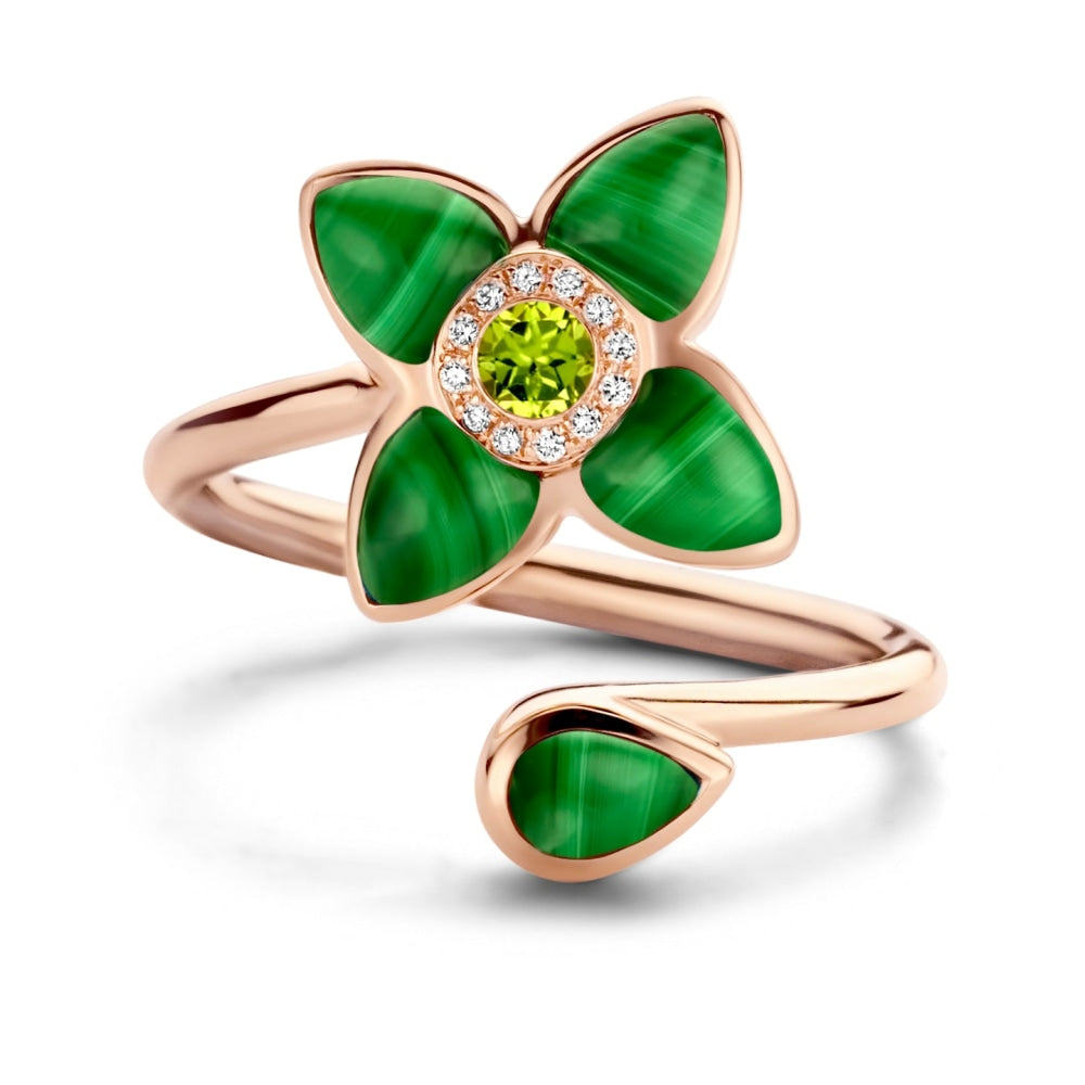 Tirisi 18K Rose Gold Malachite, Peridot and Diamond Ring