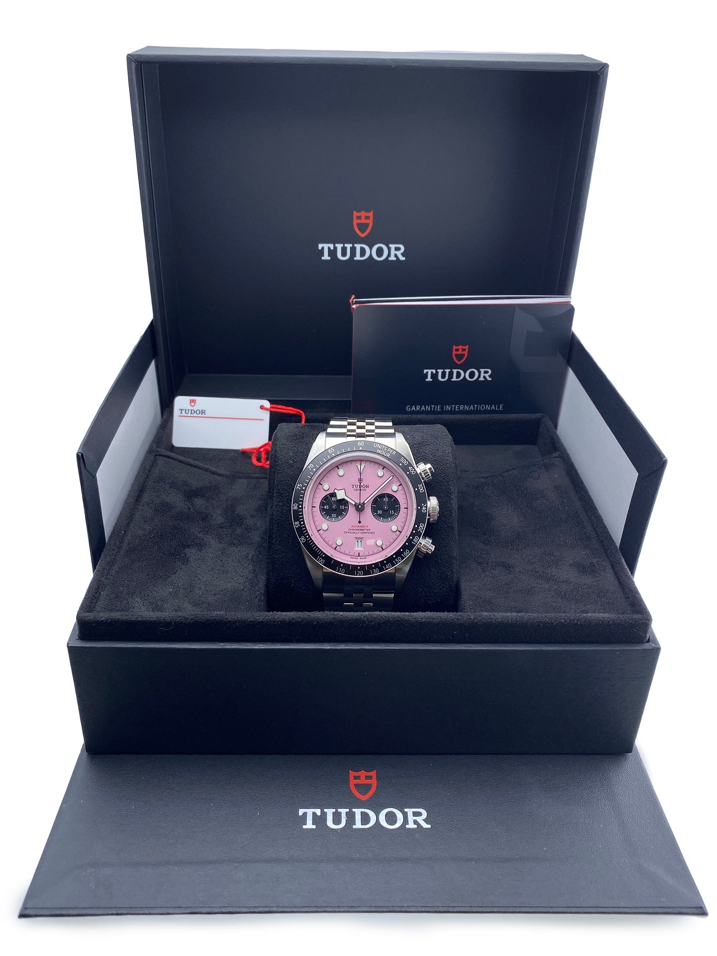 Tudor Black Bay Chrono 79360N Pink Dial Mens Watch Box Papers