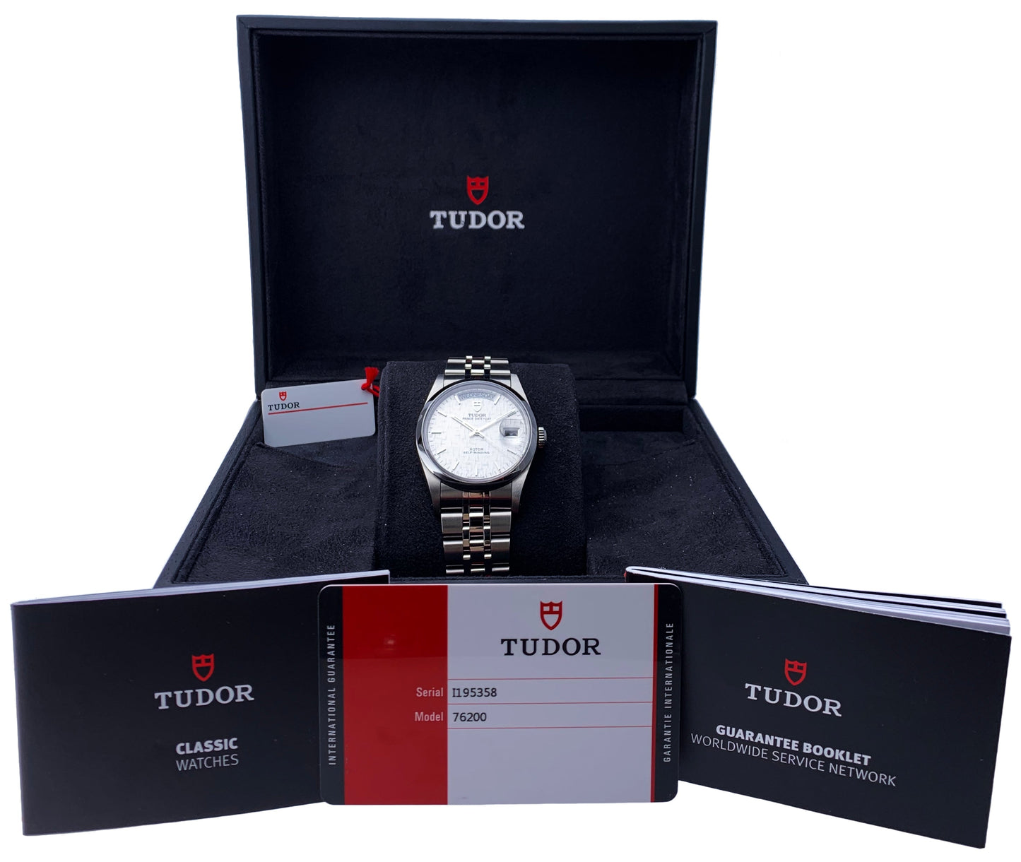 Tudor Date-Day 76200 Automatic Linen Dial Men's Watch Box & Paper