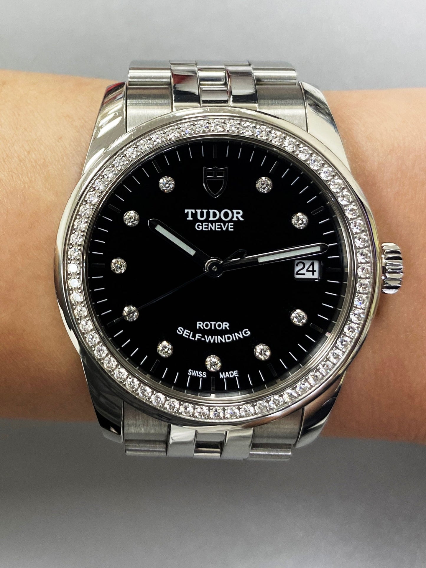 Tudor Glamour Date 55200 Diamond Dial Watch Box Papers