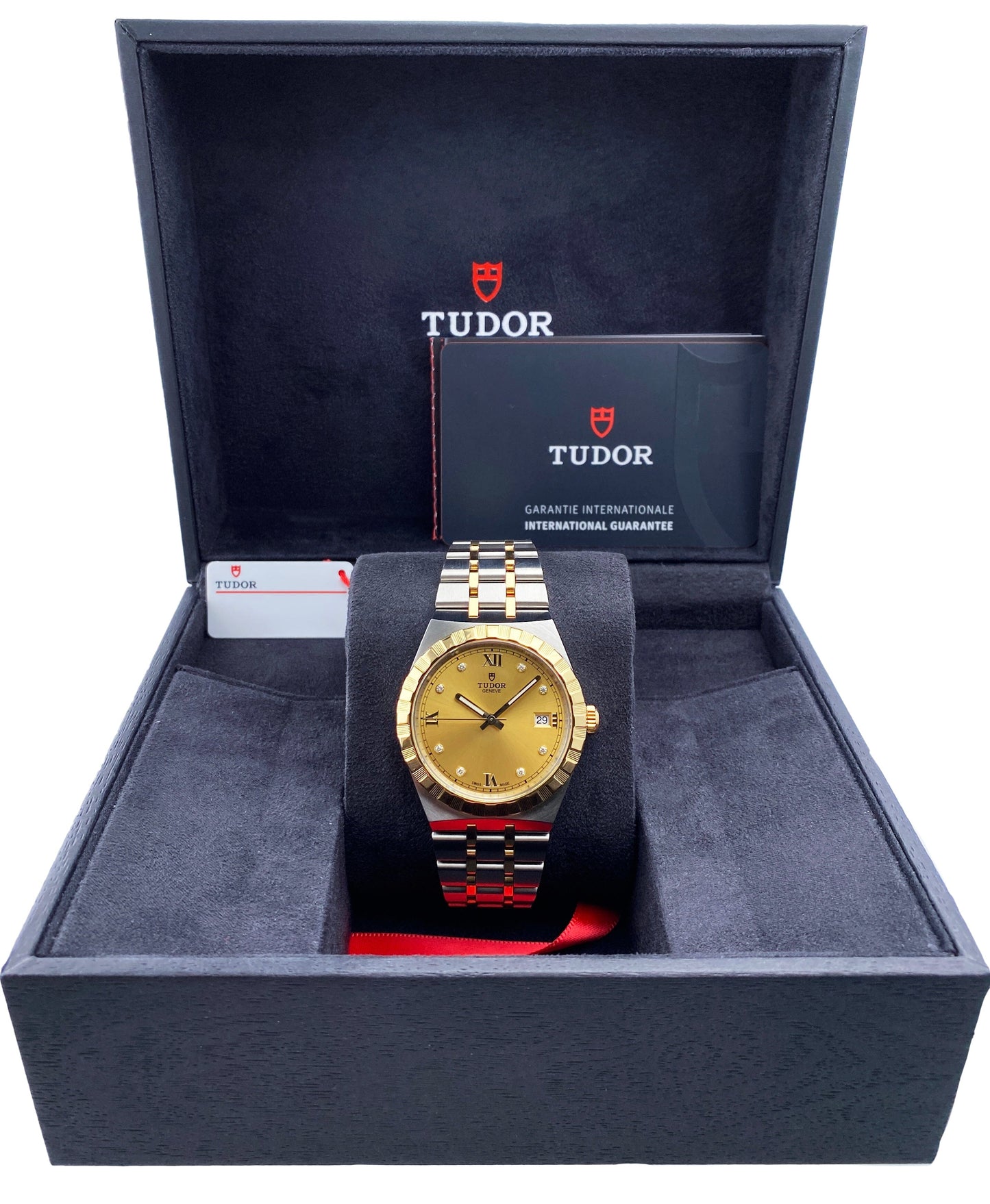 Tudor Royal 28503 Diamond Champagne Dial Mens Watch Box Papers