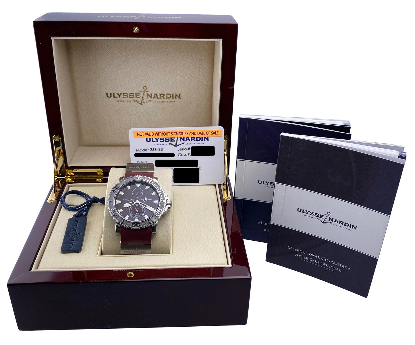 Ulysse Nardin Marine Diver 263-33 Burgundy Dial Mens Watch Box Paper