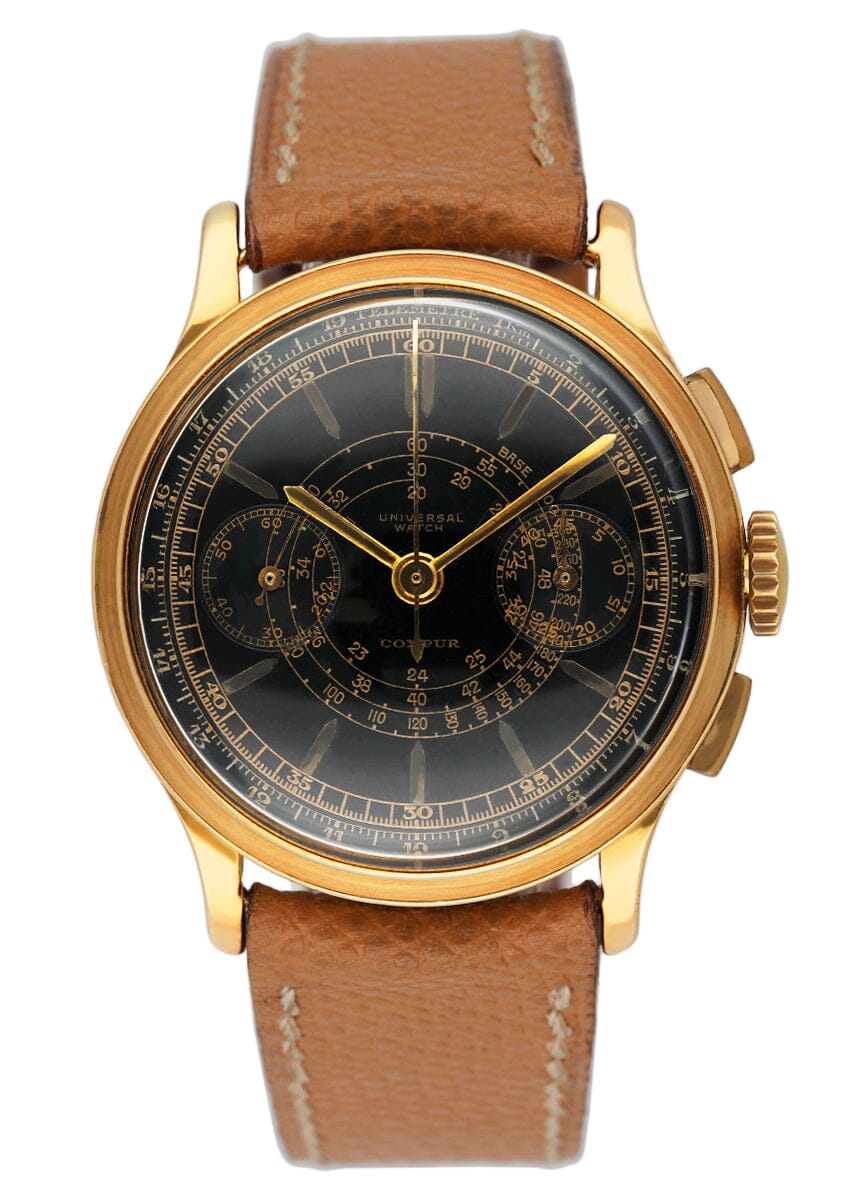 Universal Geneve Compur Black Sandwich Dial Yellow Gold Vintage Mens Watch