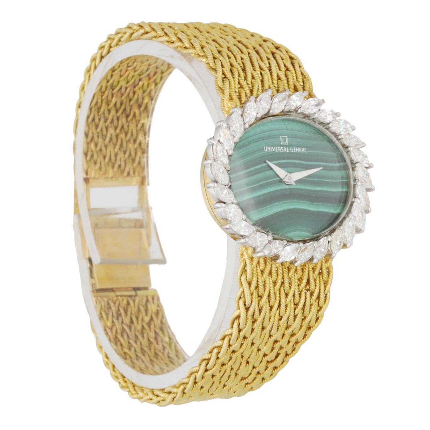 Universal Malachite Dial Diamond Bezel & 18K Yellow Gold Ladies Watch