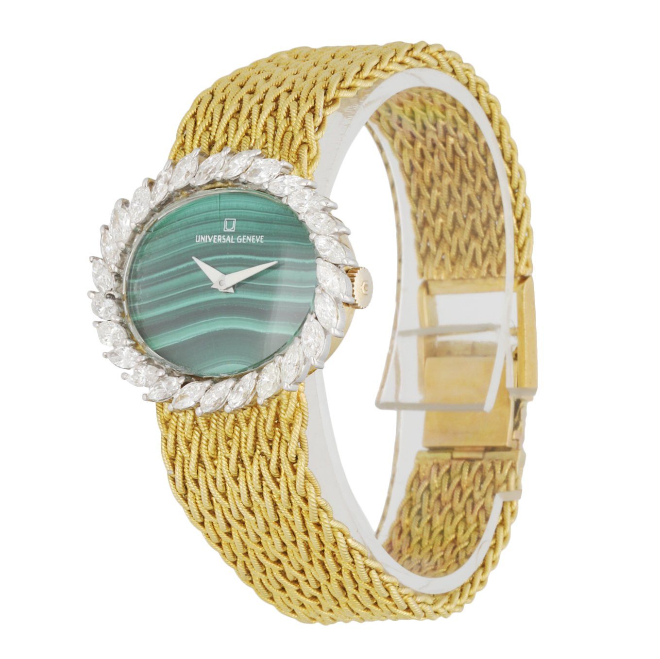 Universal Malachite Dial Diamond Bezel & 18K Yellow Gold Ladies Watch