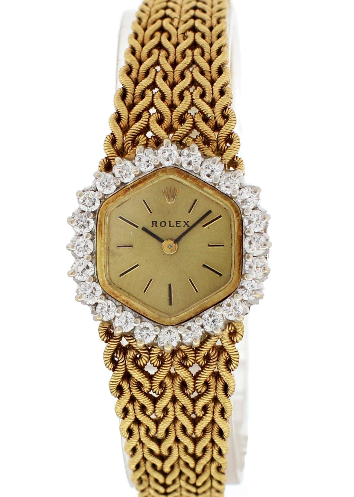 Vintage Rolex 18k Yellow Gold Diamond Bezel Watch