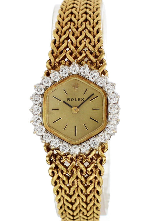 Vintage Rolex 18k Yellow Gold Diamond Bezel Watch